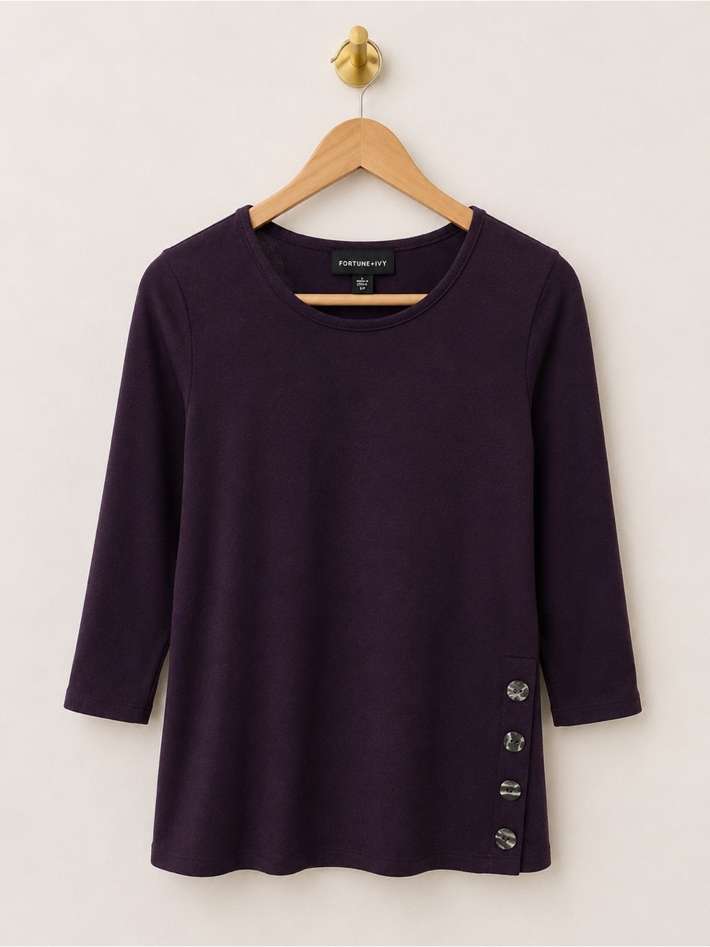 Fortune + Ivy Plum 3/4 Sleeve Button Detail Knit Top Size Small